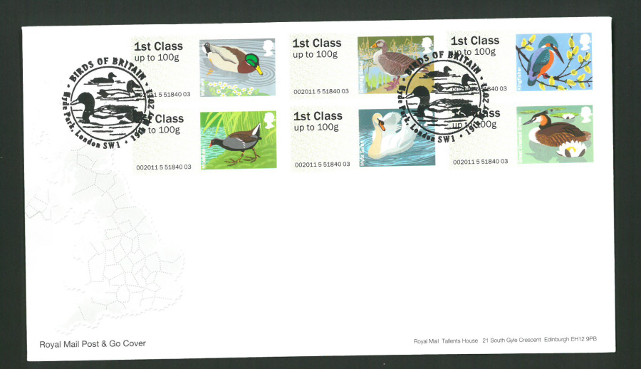 2011 Royal Mail Birds of Britain 3 Post & Go First Day Cover,Hyde Park London S W 1 Postmark